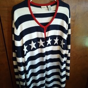 Red' white and blue Extra long sweater